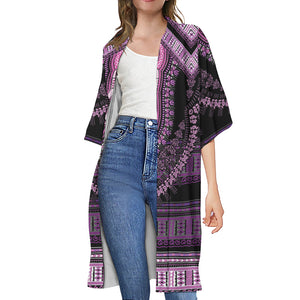 Purple And Black African Dashiki Print Open Front Beach Cover Up