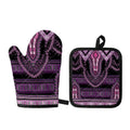 Purple And Black African Dashiki Print Oven Mitt And Pot Holder Set