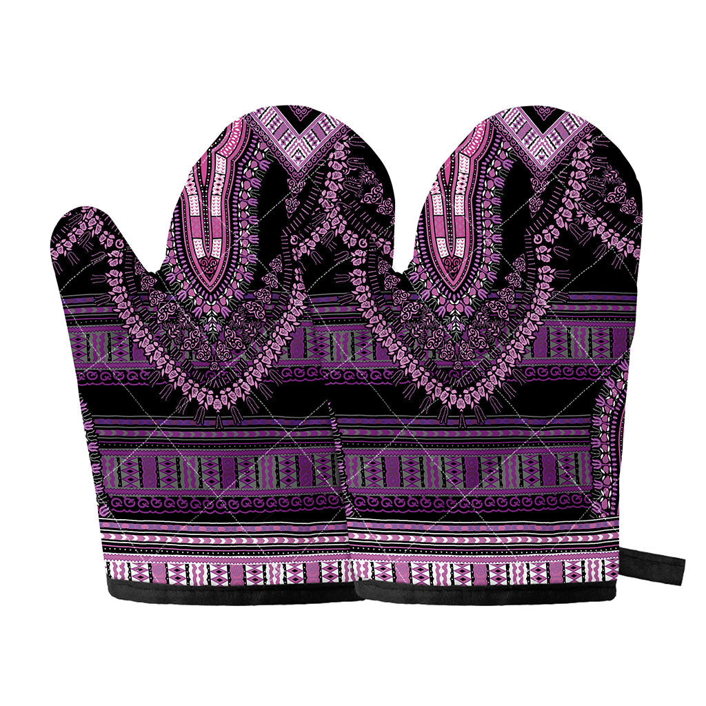 Purple And Black African Dashiki Print Oven Mitts