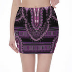 Purple And Black African Dashiki Print Pencil Mini Skirt
