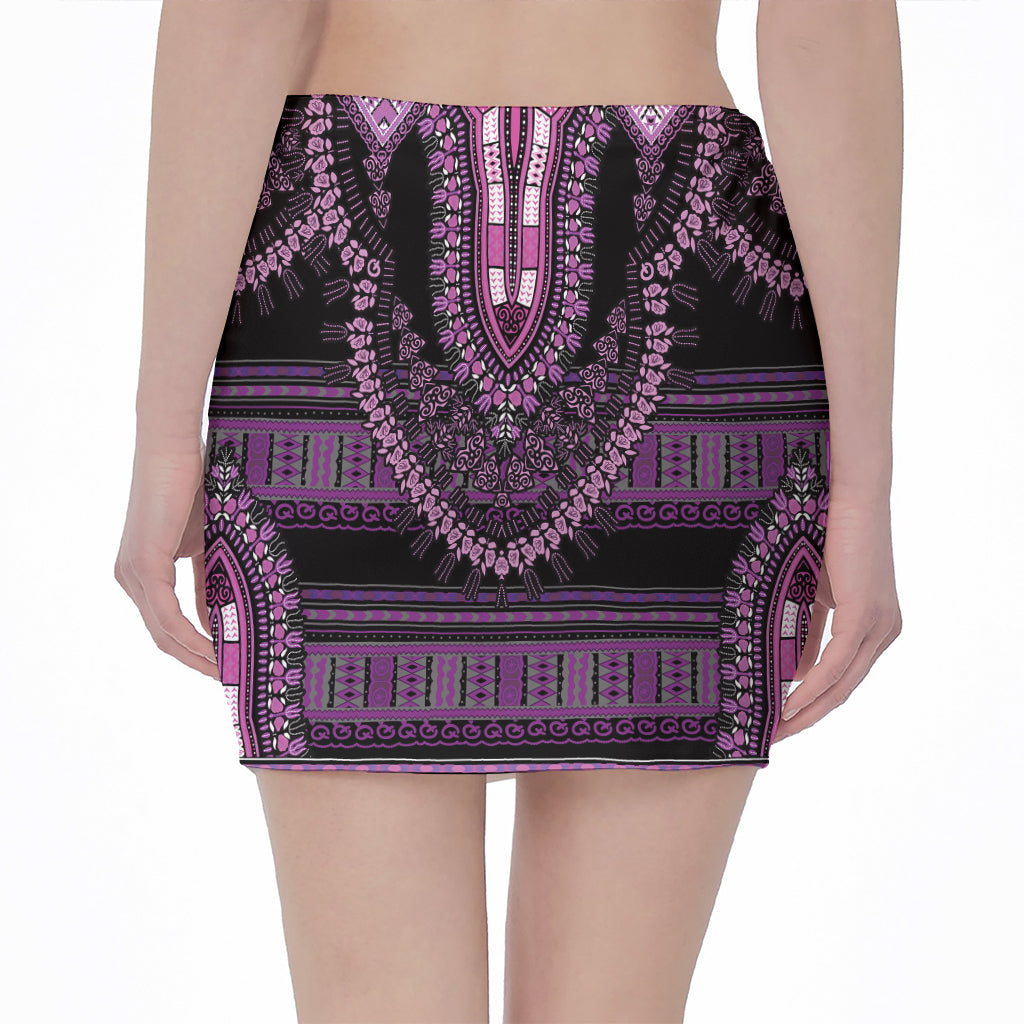 Purple And Black African Dashiki Print Pencil Mini Skirt