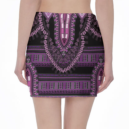 Purple And Black African Dashiki Print Pencil Mini Skirt