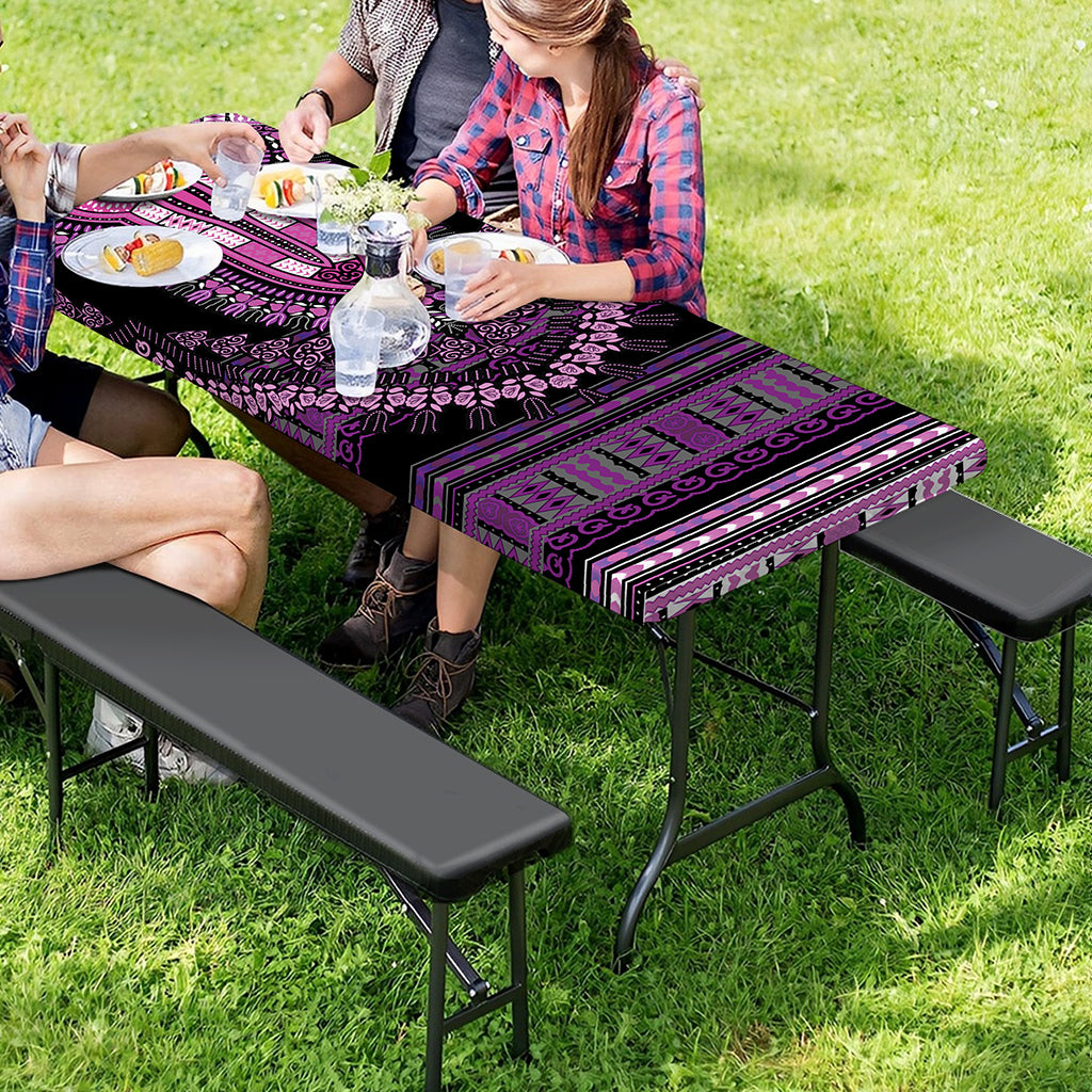 Purple And Black African Dashiki Print Picnic Table Cover