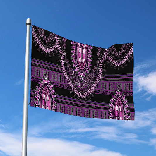 Purple And Black African Dashiki Print Polyester Flag