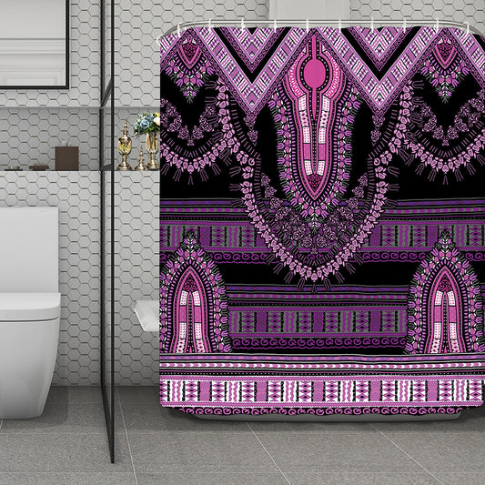 Purple And Black African Dashiki Print Polyester Shower Curtain
