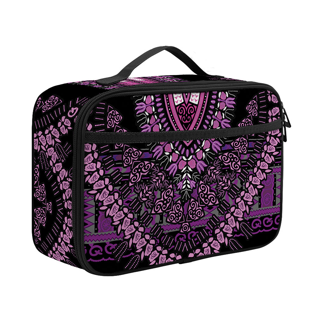 Purple And Black African Dashiki Print Portable Lunch Bag