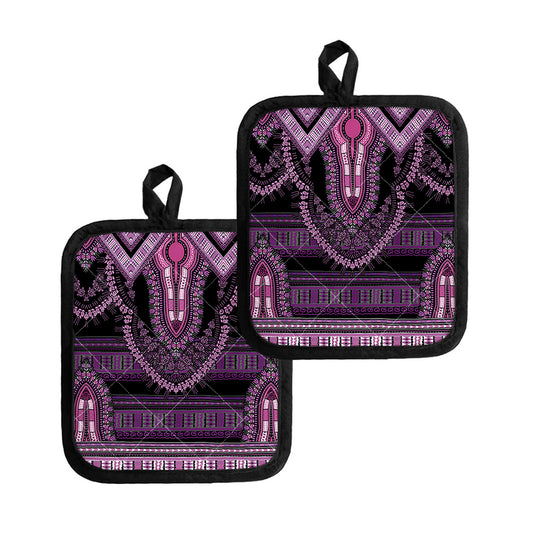 Purple And Black African Dashiki Print Pot Holders