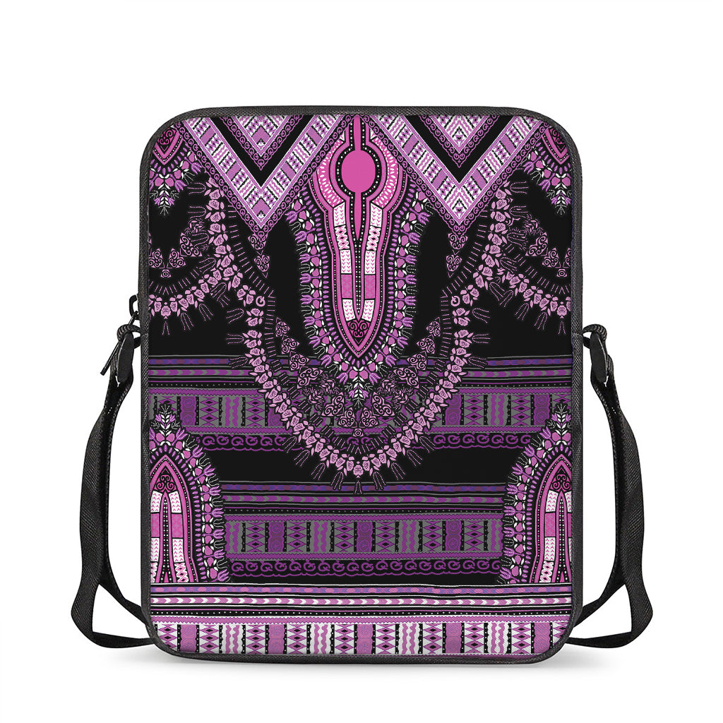 Purple And Black African Dashiki Print Rectangular Crossbody Bag