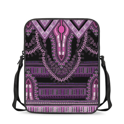Purple And Black African Dashiki Print Rectangular Crossbody Bag