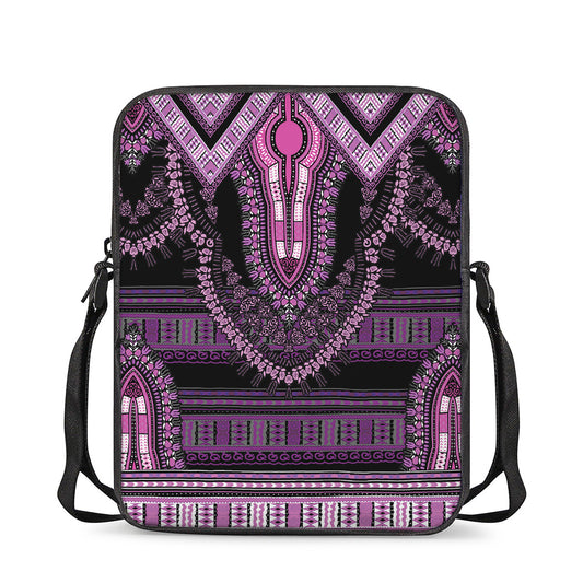 Purple And Black African Dashiki Print Rectangular Crossbody Bag