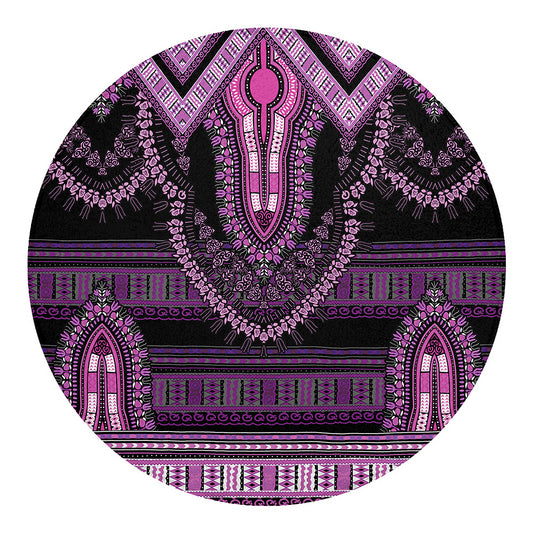 Purple And Black African Dashiki Print Round Blanket