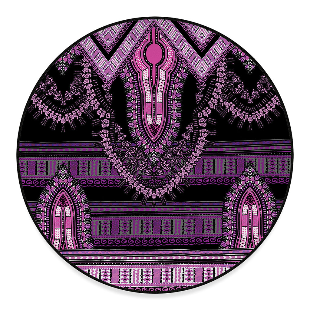 Purple And Black African Dashiki Print Round Floor Mat
