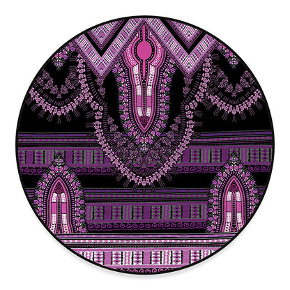 Purple And Black African Dashiki Print Round Floor Mat