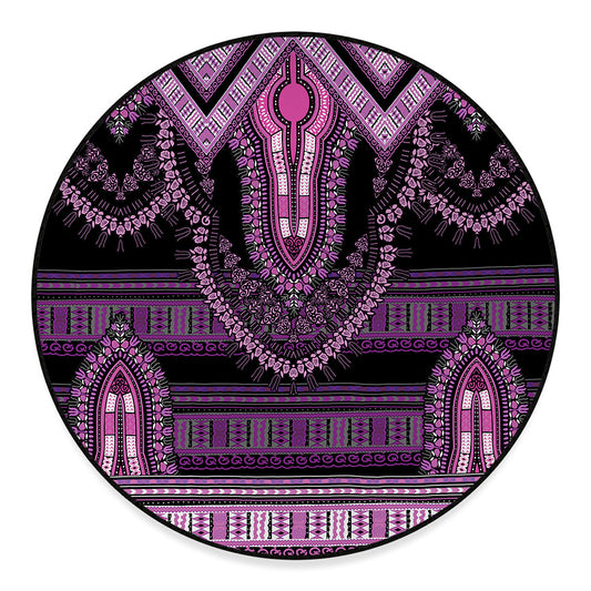 Purple And Black African Dashiki Print Round Floor Mat