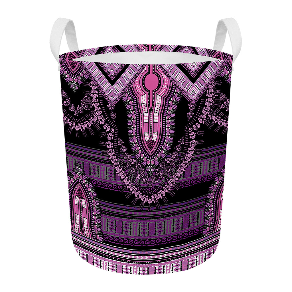 Purple And Black African Dashiki Print Round Laundry Basket