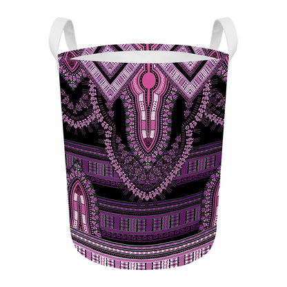 Purple And Black African Dashiki Print Round Laundry Basket