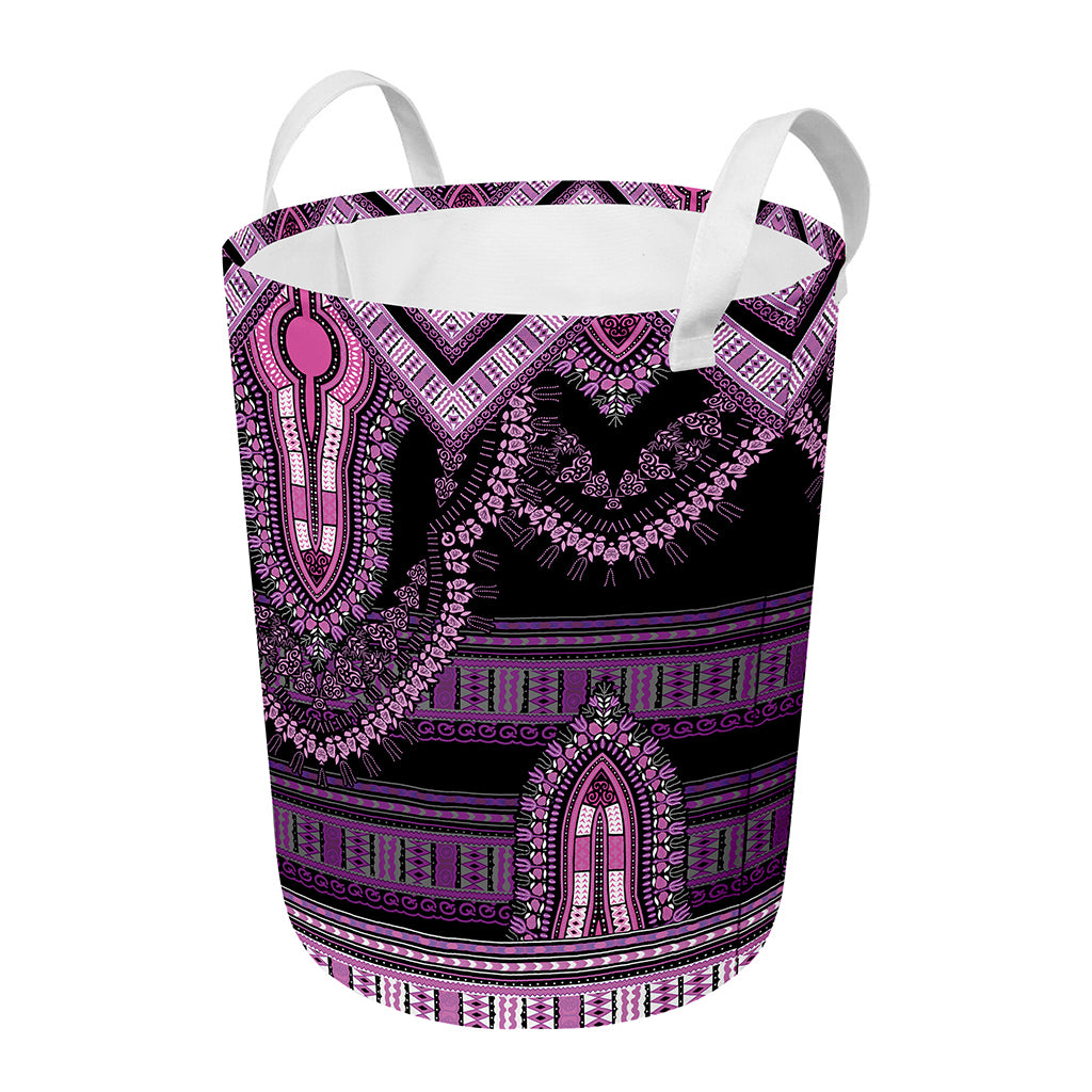 Purple And Black African Dashiki Print Round Laundry Basket