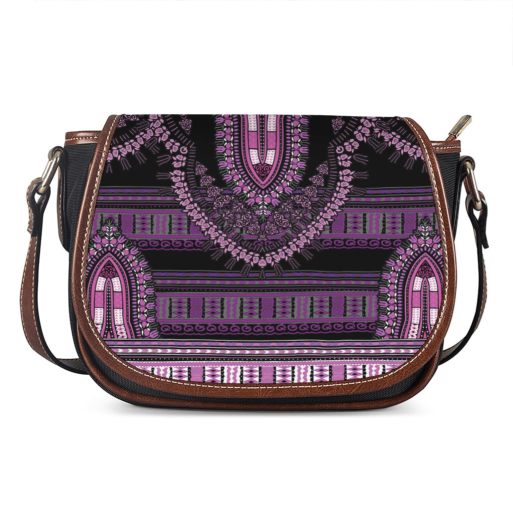 Purple And Black African Dashiki Print Saddle Bag