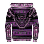Purple And Black African Dashiki Print Sherpa Lined Zip Up Hoodie