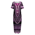 Purple And Black African Dashiki Print Short Sleeve Long Nightdress