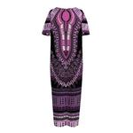 Purple And Black African Dashiki Print Short Sleeve Long Nightdress