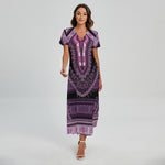 Purple And Black African Dashiki Print Short Sleeve Maxi Dress