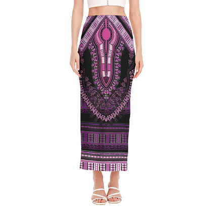 Purple And Black African Dashiki Print Side Slit Maxi Skirt