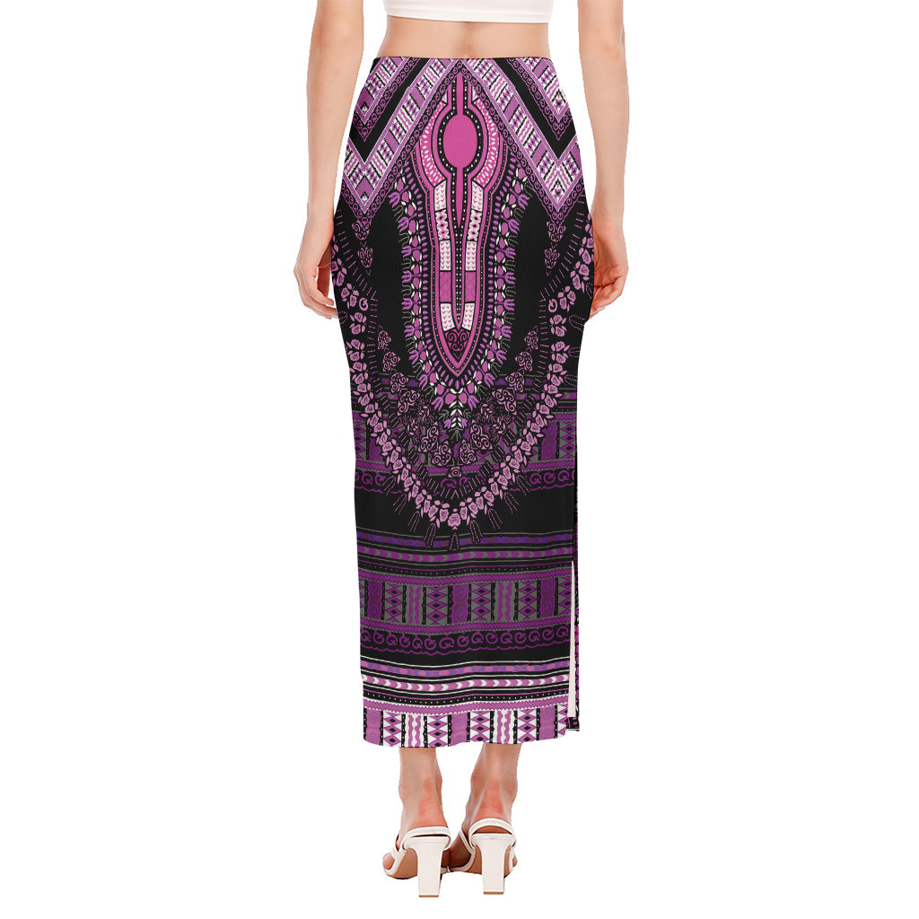 Purple And Black African Dashiki Print Side Slit Maxi Skirt