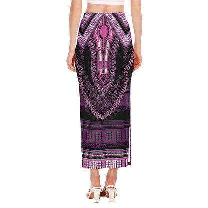 Purple And Black African Dashiki Print Side Slit Maxi Skirt