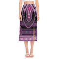 Purple And Black African Dashiki Print Side Slit Midi Skirt