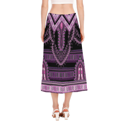 Purple And Black African Dashiki Print Side Slit Midi Skirt