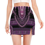 Purple And Black African Dashiki Print Side Slit Mini Skirt