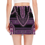 Purple And Black African Dashiki Print Side Slit Mini Skirt