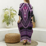 Purple And Black African Dashiki Print Silk V-Neck Kaftan Dress