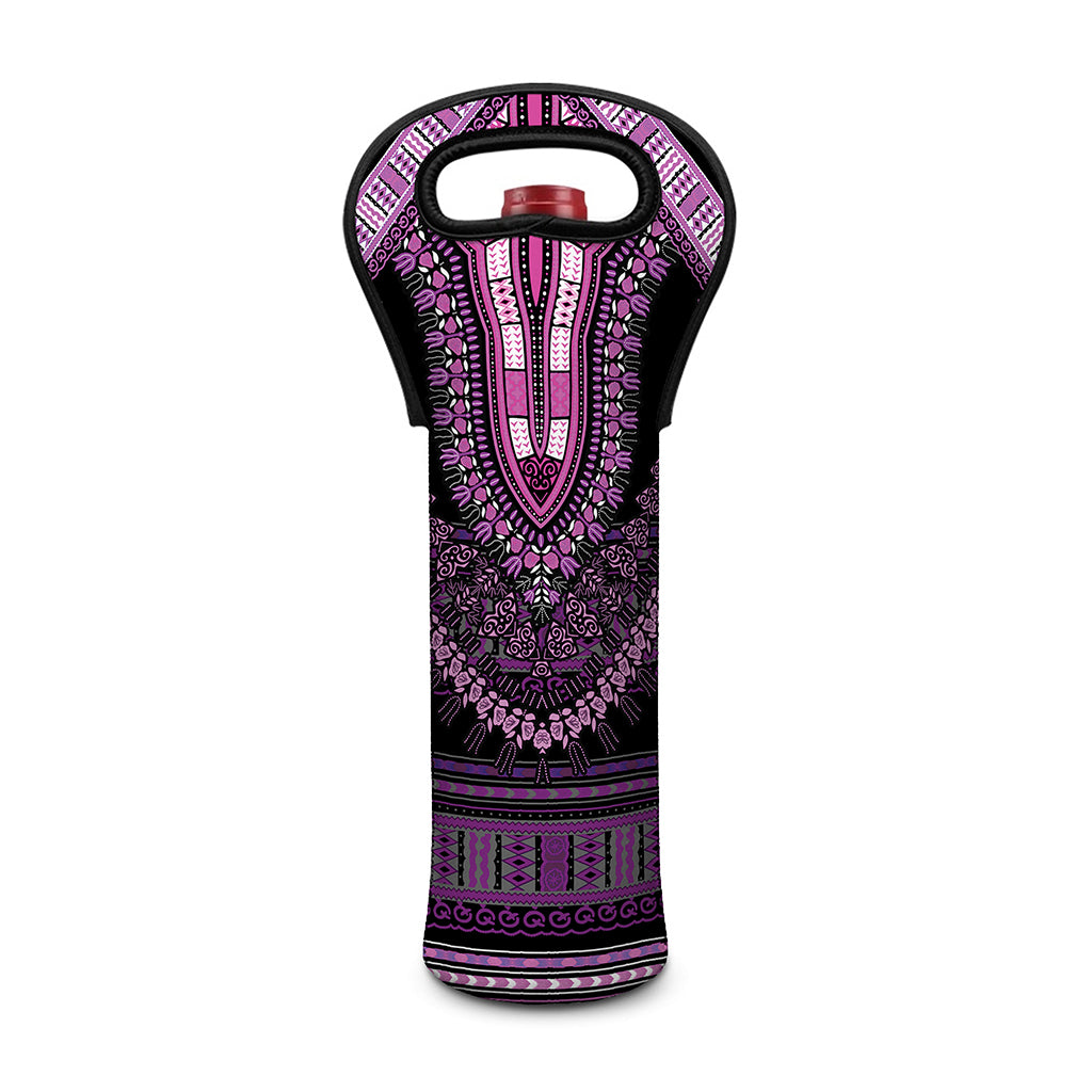 Purple And Black African Dashiki Print Single Neoprene Wine Tote