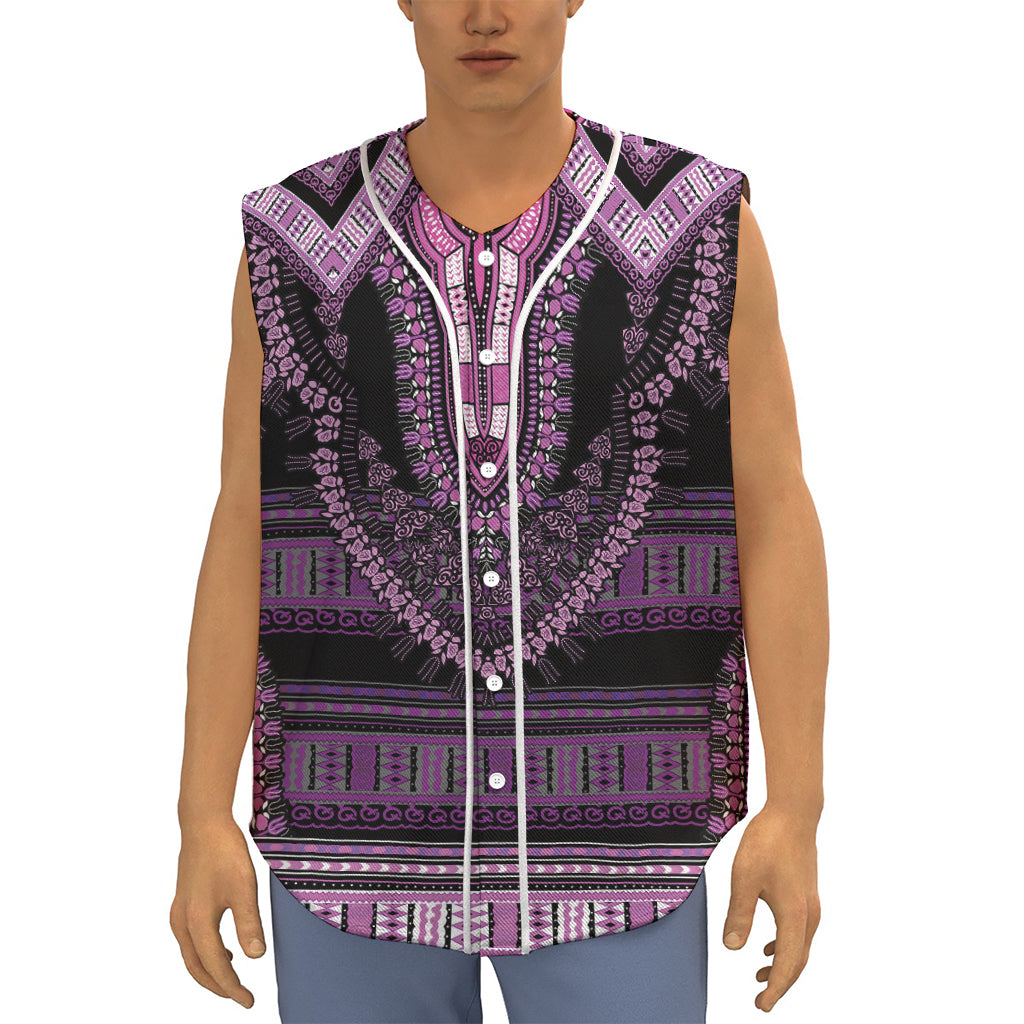 Purple And Black African Dashiki Print Sleeveless Baseball Jersey