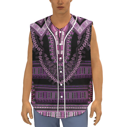Purple And Black African Dashiki Print Sleeveless Baseball Jersey