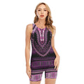 Purple And Black African Dashiki Print Sleeveless One Piece Swimsuit