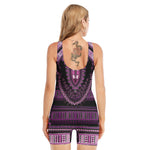 Purple And Black African Dashiki Print Sleeveless One Piece Swimsuit