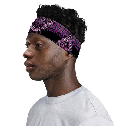 Purple And Black African Dashiki Print Sports Headband