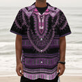Purple And Black African Dashiki Print Textured Short Sleeve Shirt