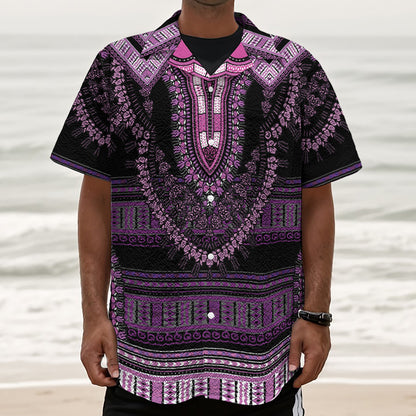 Purple And Black African Dashiki Print Textured Short Sleeve Shirt