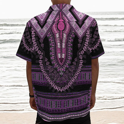 Purple And Black African Dashiki Print Textured Short Sleeve Shirt