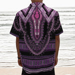 Purple And Black African Dashiki Print Textured Short Sleeve Shirt