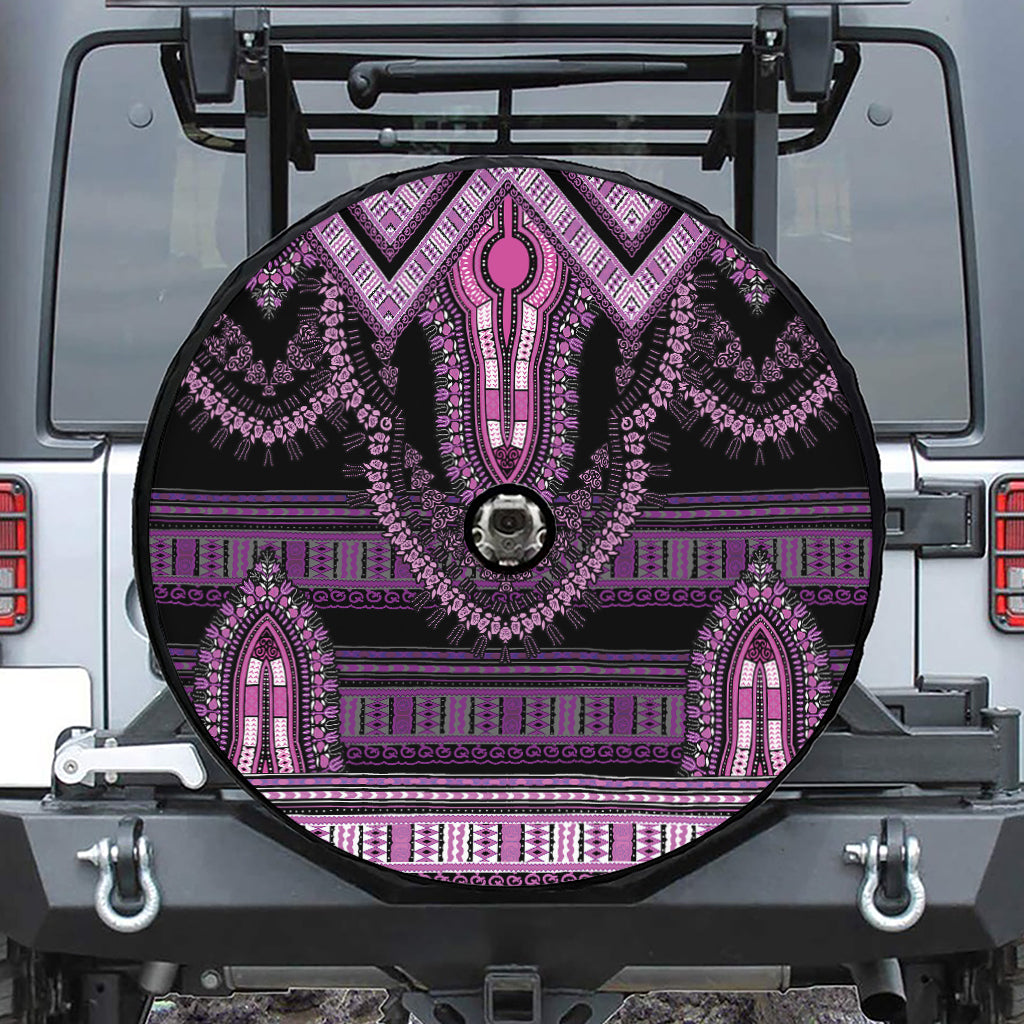 Purple And Black African Dashiki Print Tire Cover With Camera Hole