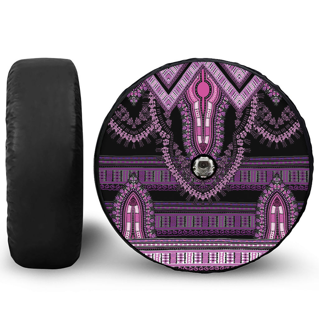 Purple And Black African Dashiki Print Tire Cover With Camera Hole