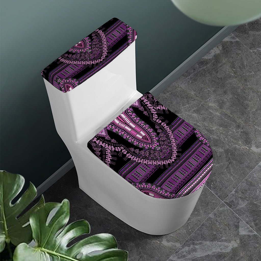 Purple And Black African Dashiki Print Toilet Lid And Tank Cover Set