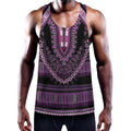 Purple And Black African Dashiki Print Men's Workout Tank Top
