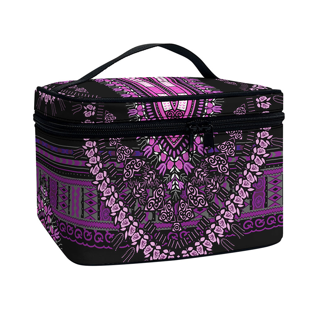 Purple And Black African Dashiki Print Travel Makeup Bag