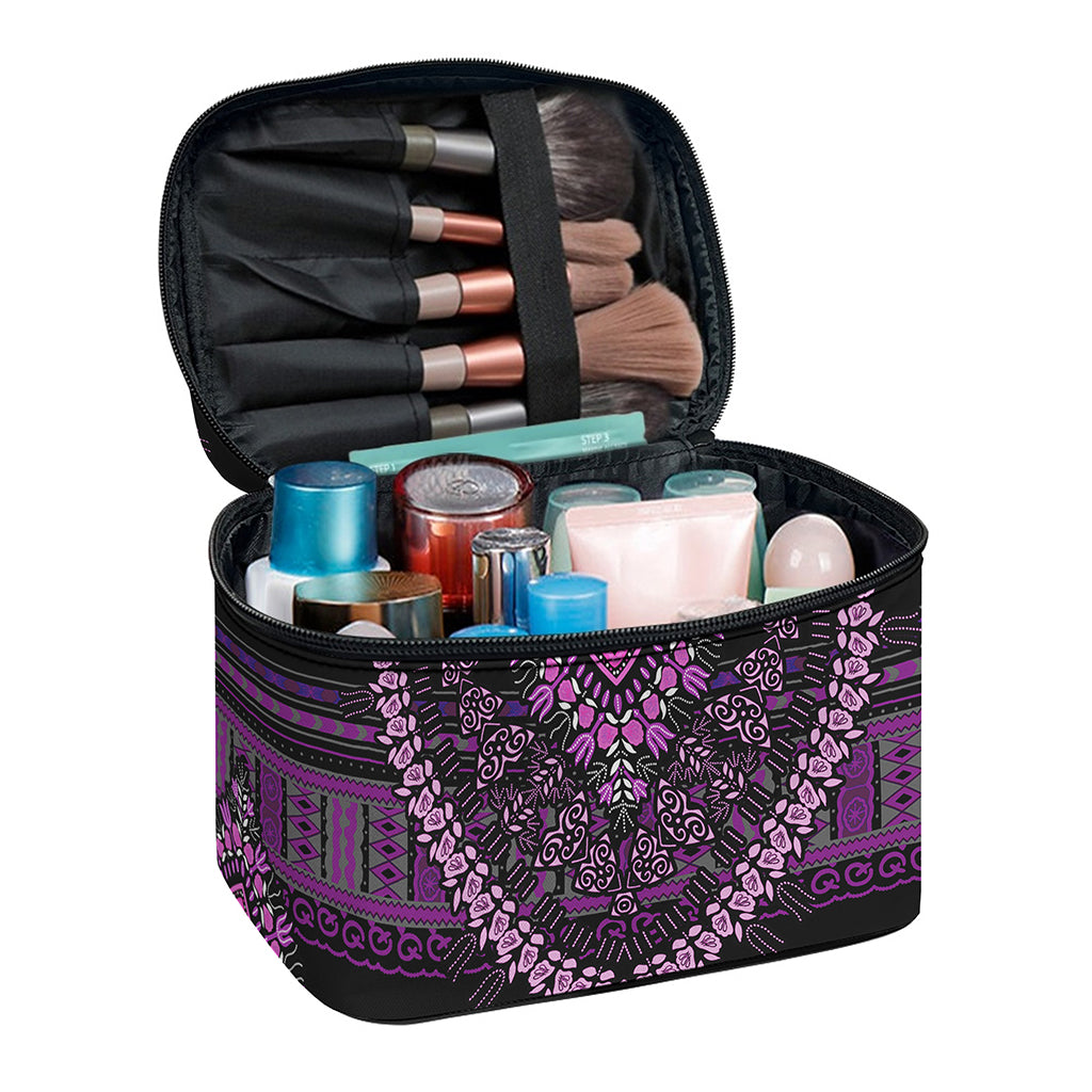 Purple And Black African Dashiki Print Travel Makeup Bag